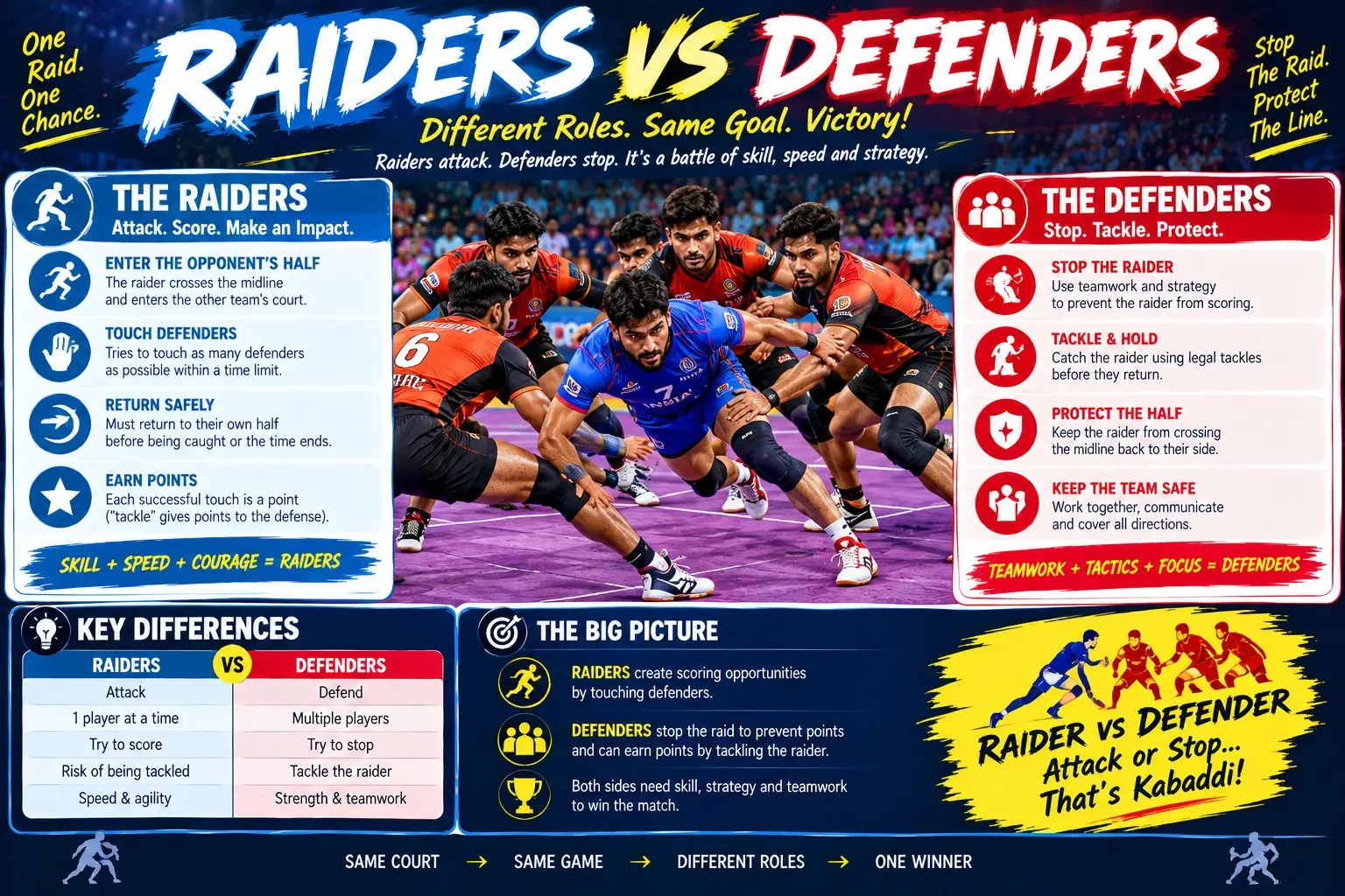 Raiders vs Defenders: How Do Kabaddi Players Perform Different Roles?